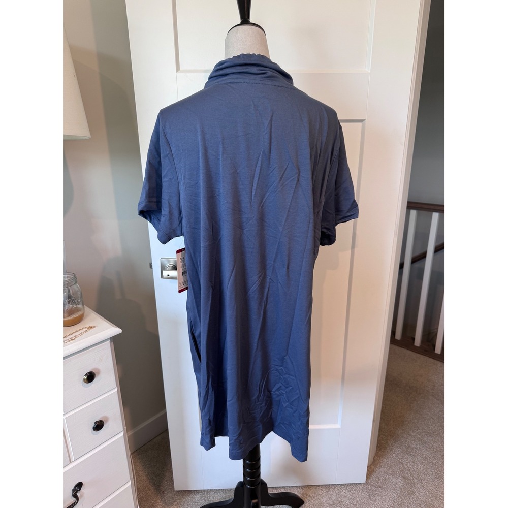 Hue Womens Scrunch Tunic Pullover Vintage Indigo Blue Cowl Neck Pockets XL NEW - Picture 3 of 6